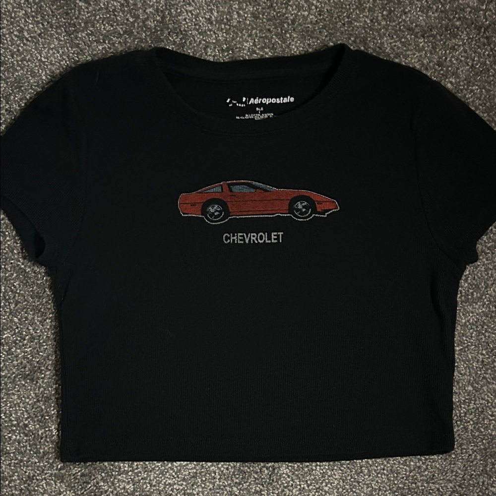 Aeropostale Black Tee with Red Car Graphic